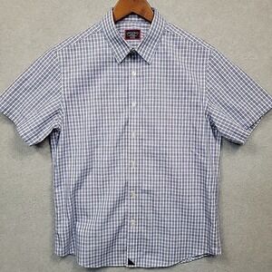 UNTUCKIT Shirt Slim Fit Wrinkle Free Blue Plaid ButtonUp ShortSleeve Cotton Sz M
